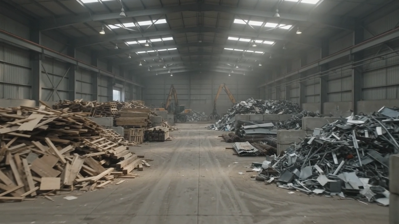 Inside a licensed waste transfer station with timber and metal sorted into separate bays